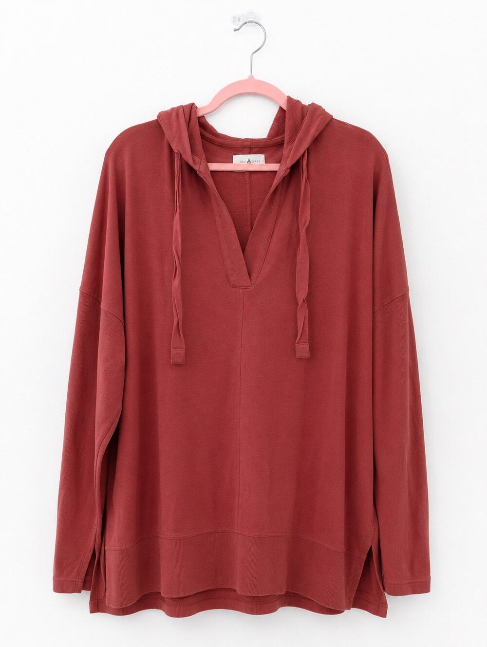 Lou & Grey XL Hooded V-Neck Tunic Sweatshirt Dusty Rose Oversized Soft